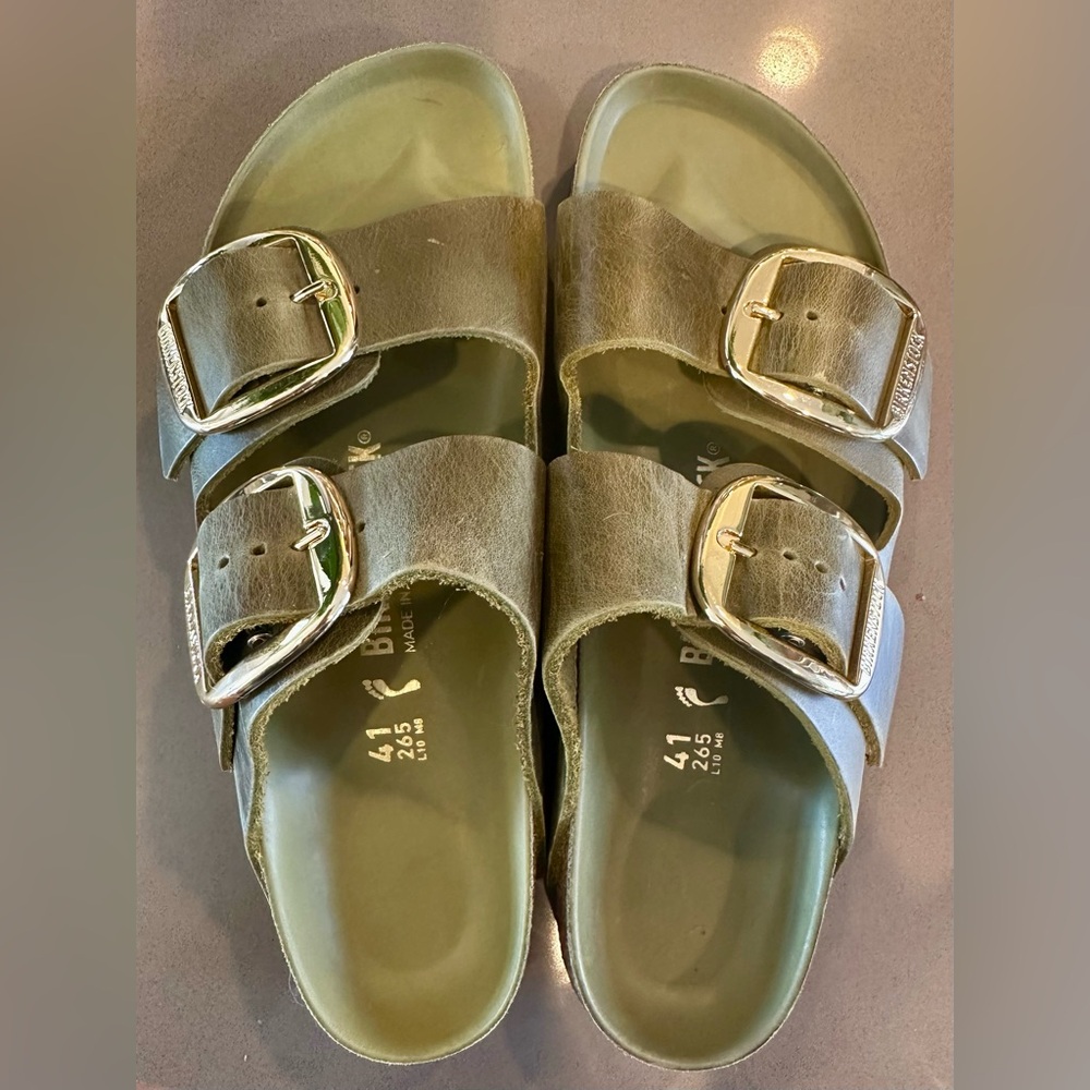 Women’s Birkenstock Arizona Big Buckle oiled leather olive green sandals